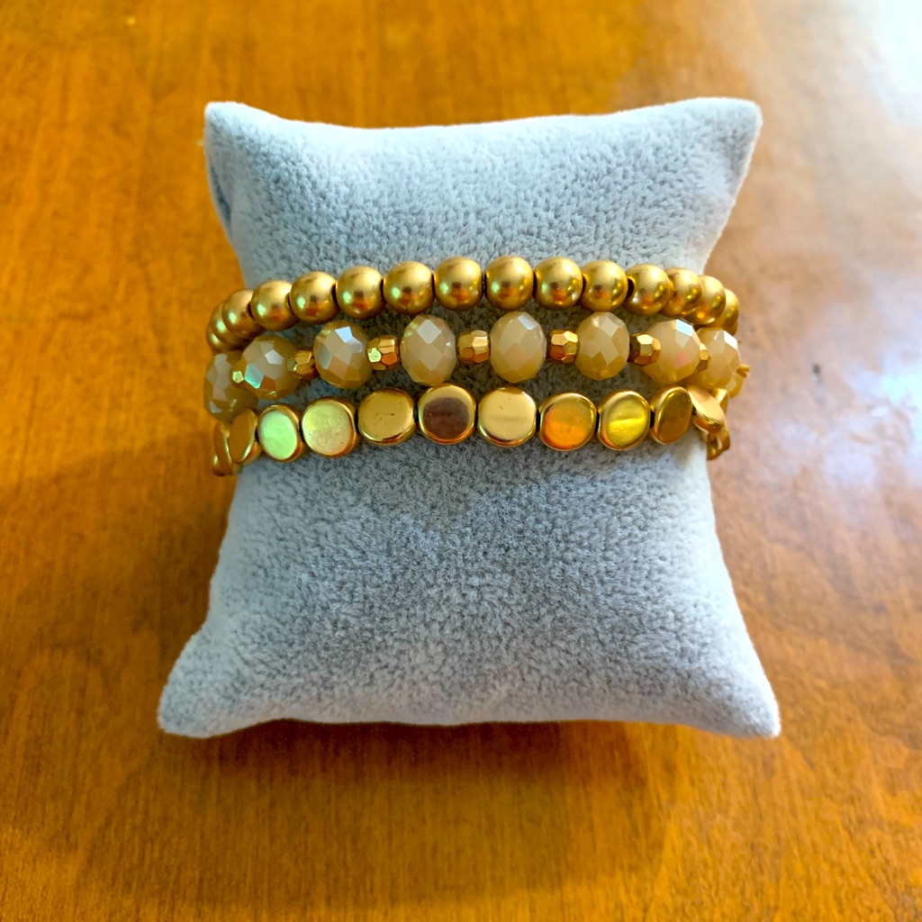 3 Gold Bead Stackable Bracelets